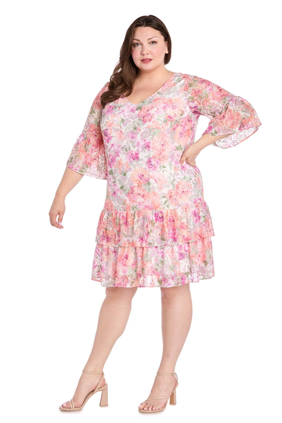 R&M Richards 4107W Short Floral Lace Plus Size Cocktail Dress