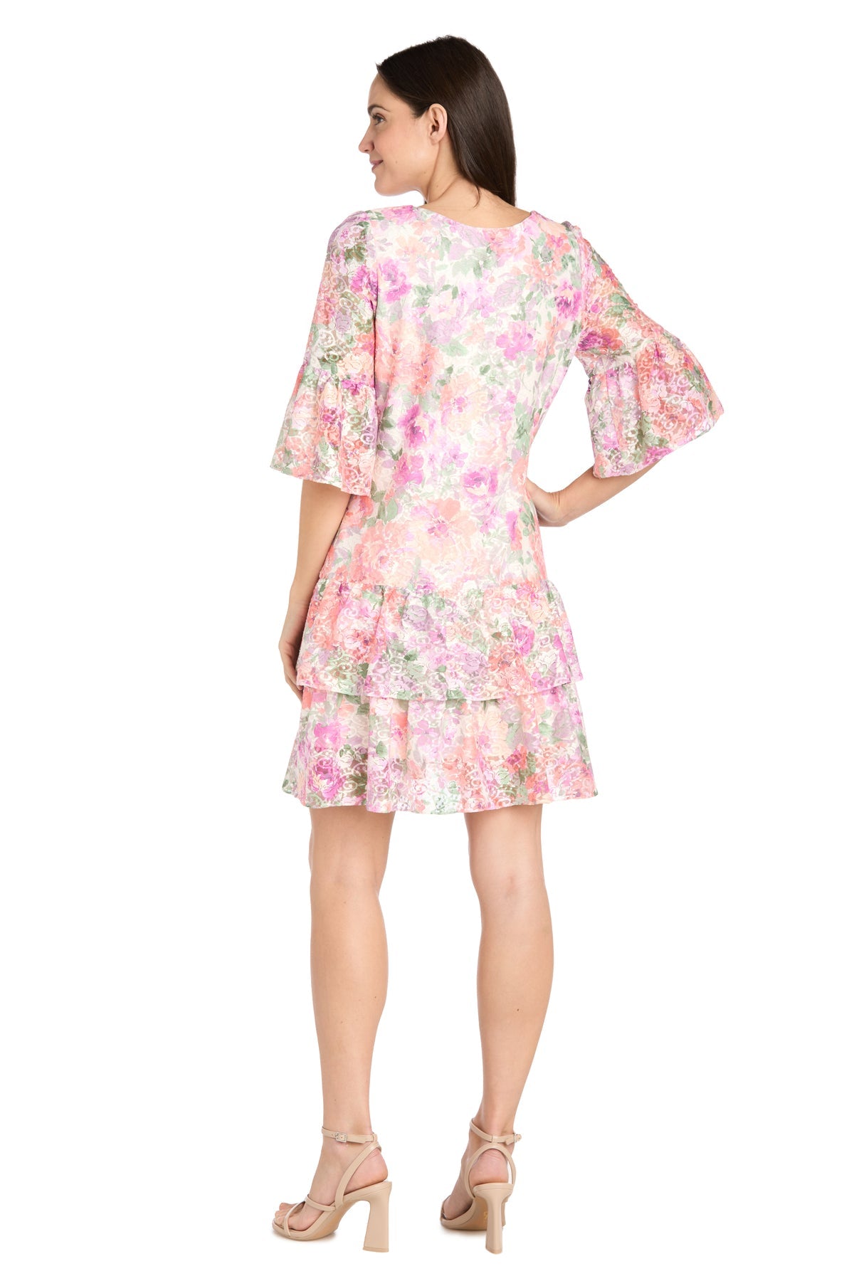 Cocktail Dresses Short Cocktail Floral Lace Ruffle Dress Ivory/Blossom
