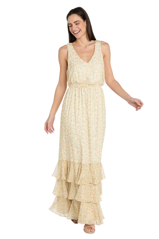Formal Dresses Long Floral Print Formal Maxi Dress Yellow