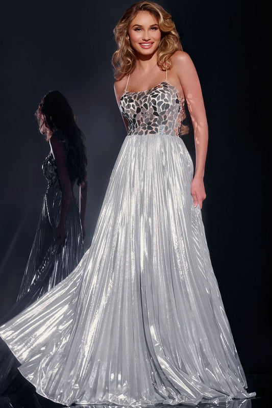 Prom Dresses Long Formal A Line Metallic Prom Dress Silver