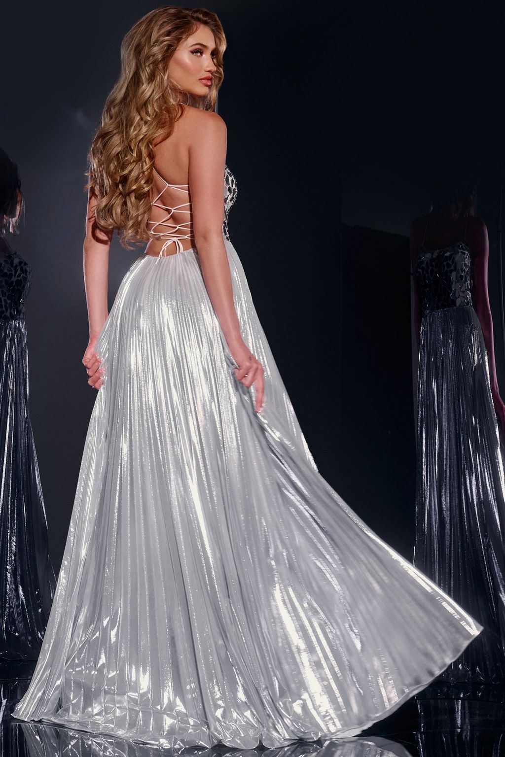 Jovani 41117 Long Formal A Line Metallic Prom Dress