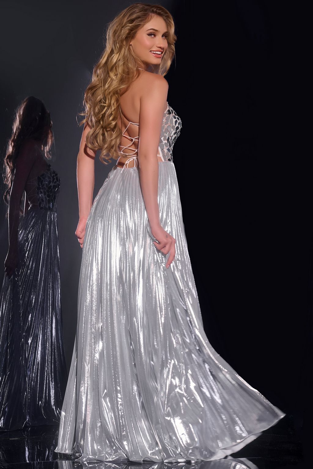 Jovani 41117 Long Formal A Line Metallic Prom Dress