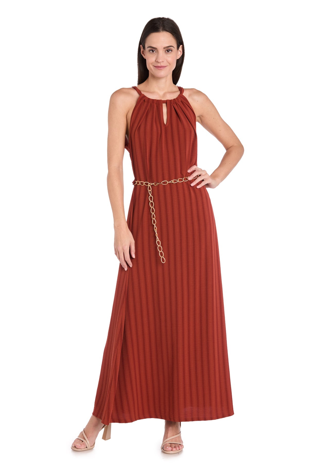 R & M Richards Women's Sleeveless Keyhole A-Line Dress - Terracotta - Size L R & M Richards Women's Sleeveless Keyhole A-Line Dress - Terracotta - Size L