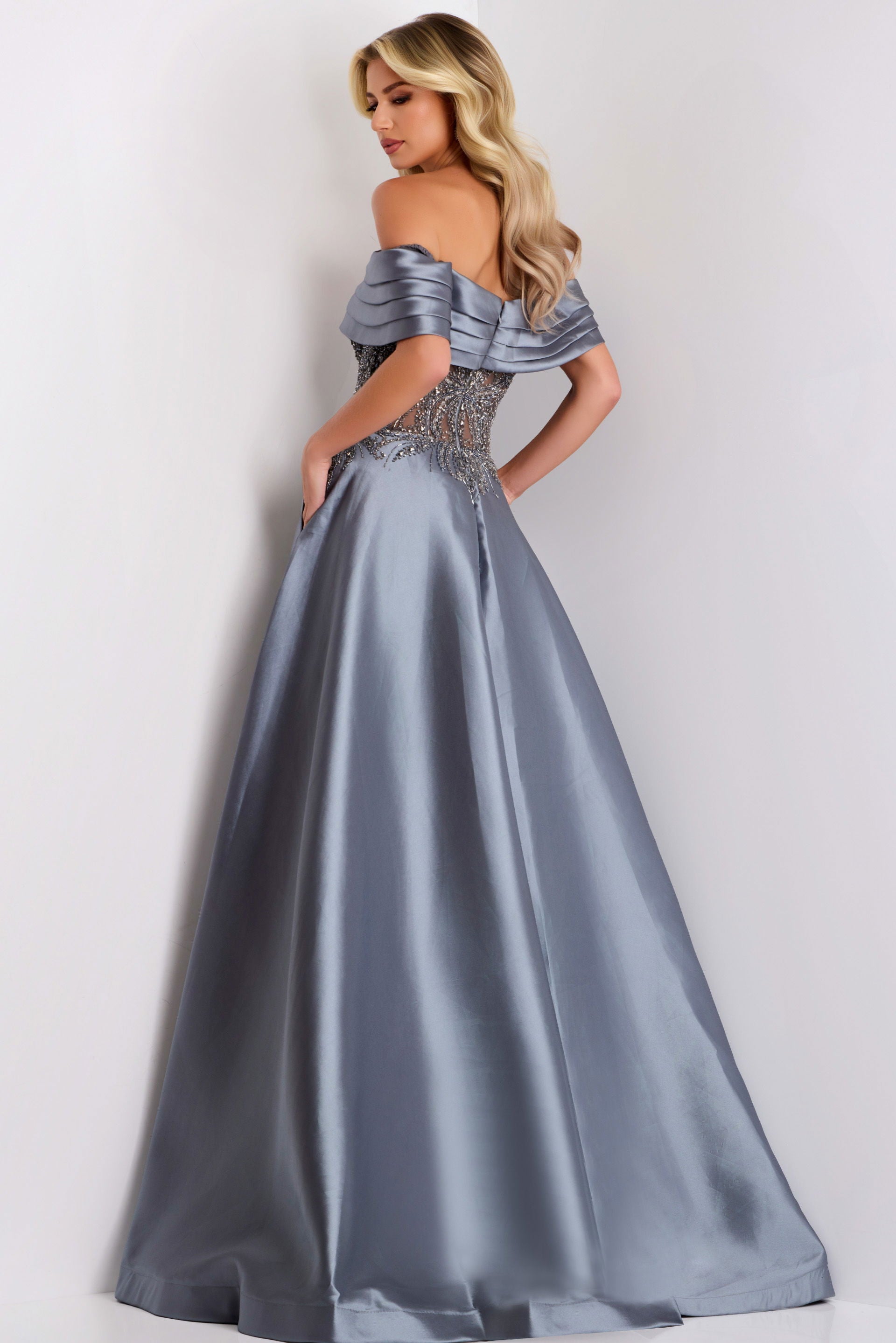 Prom Dresses Long Formal A Line Beaded Evening Prom Dress Jovani 41198 Steel