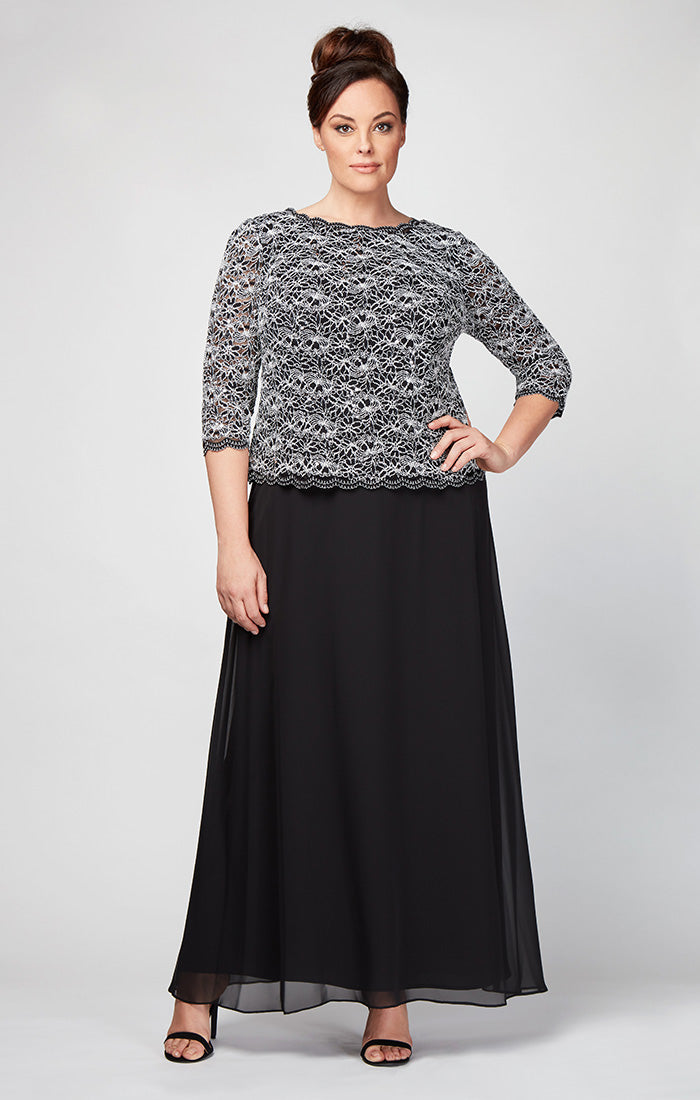 Plus Size Formal Dresses Long Two Piece Plus Size Sequin Lace Dress Black White