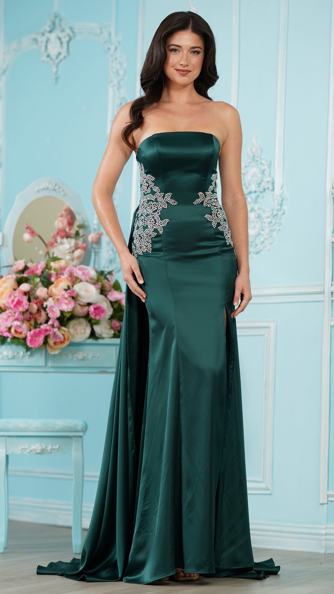 Strapless Straight Neck Floor-Length with Train Satin Formal Sheath/Column Colors 4128