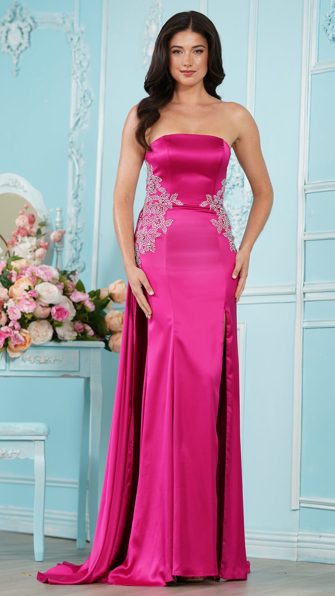 Strapless Straight Neck Floor-Length with Train Satin Formal Sheath/Column Colors 4128
