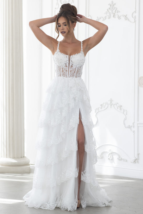 Spaghetti Strap Long Lace Wedding Dress by Lenovia 8372