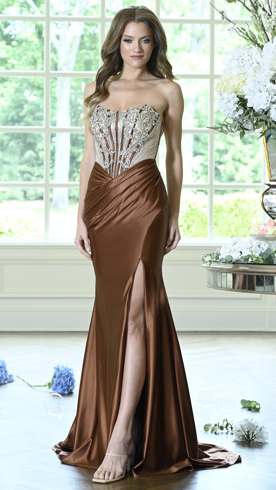 Strapless Curved Neck Floor-Length Satin Occasion Mermaid Colors 4142
