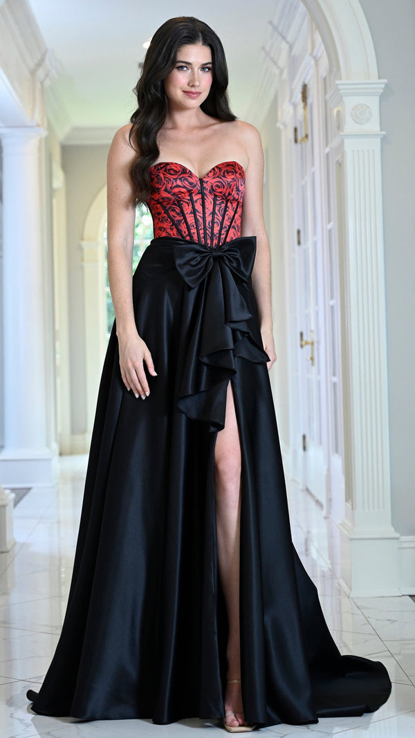 Strapless Curved Neck Floor-Length with Train Satin Formal A-Line Colors 4149