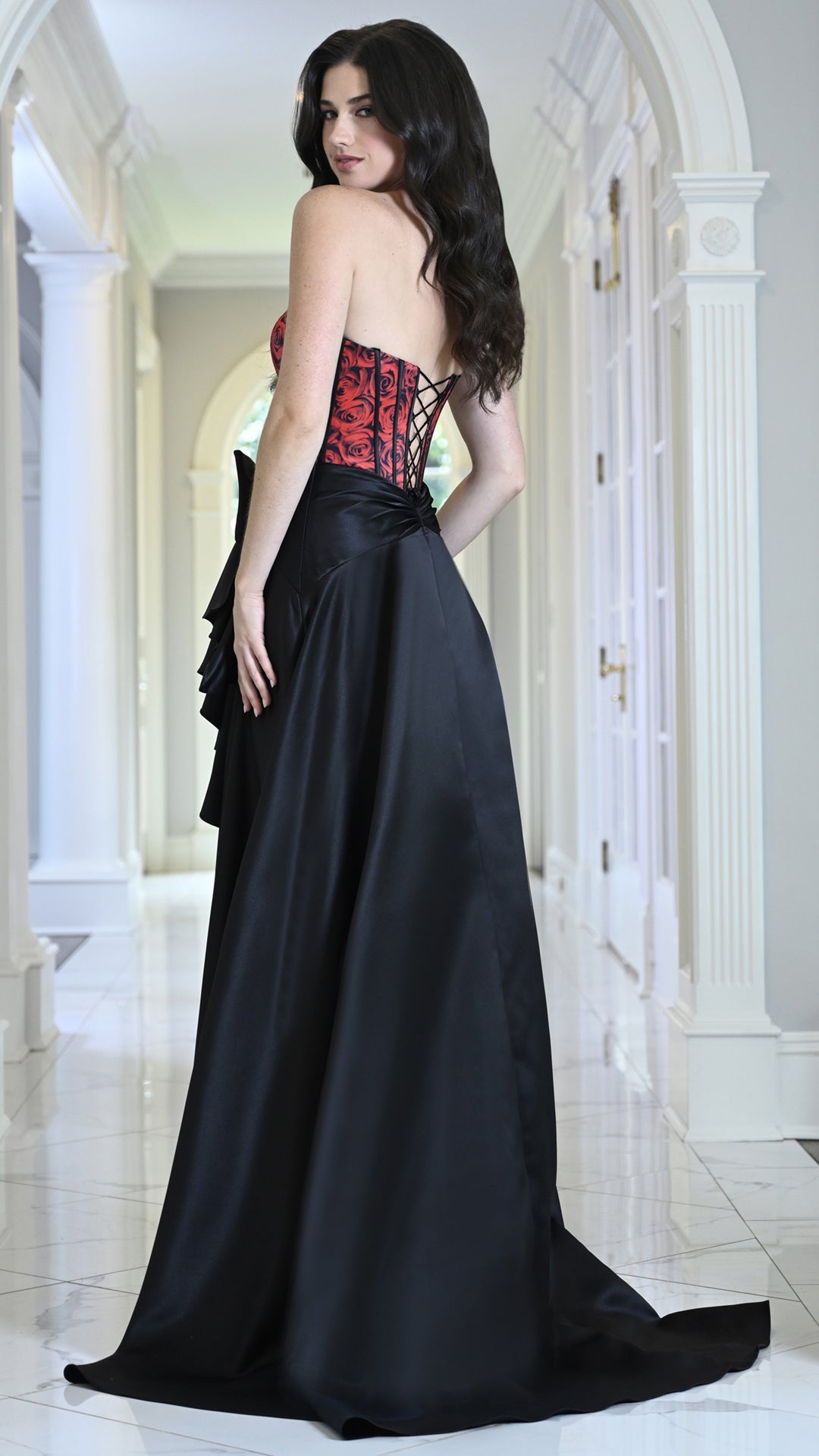 Strapless Curved Neck Floor-Length with Train Satin Formal A-Line Colors 4149