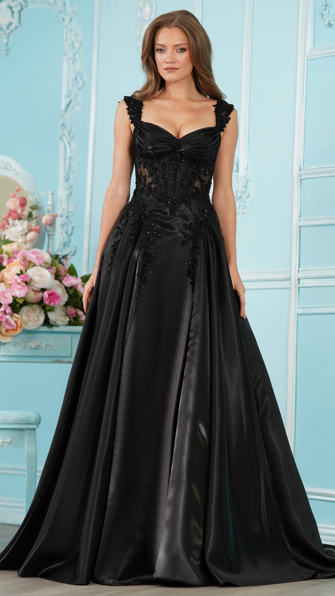 Off-the-Shoulder Floor-Length Satin Formal A-Line Colors 4150