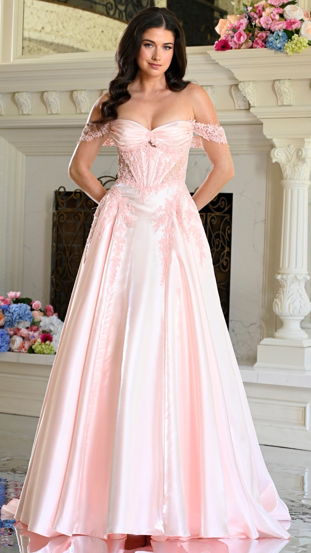 Off-the-Shoulder Floor-Length Satin Formal A-Line Colors 4150