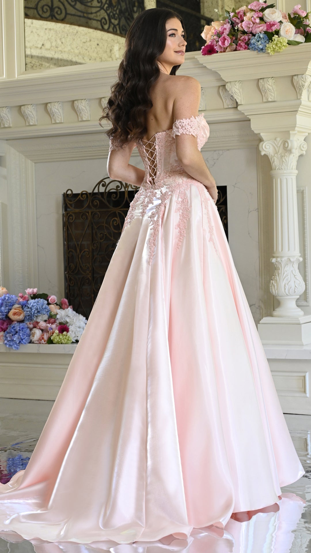 Off-the-Shoulder Floor-Length Satin Formal A-Line Colors 4150