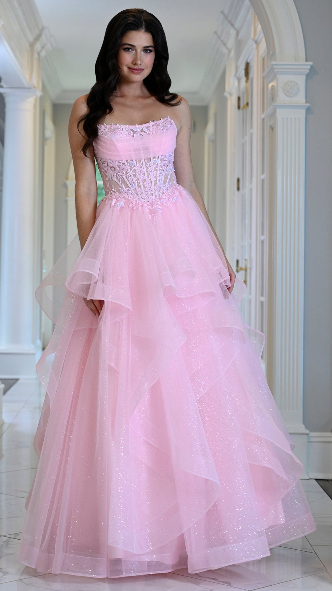 Strapless Curved Neck Floor-Length Tulle Occasion Ball Gown Colors 4151