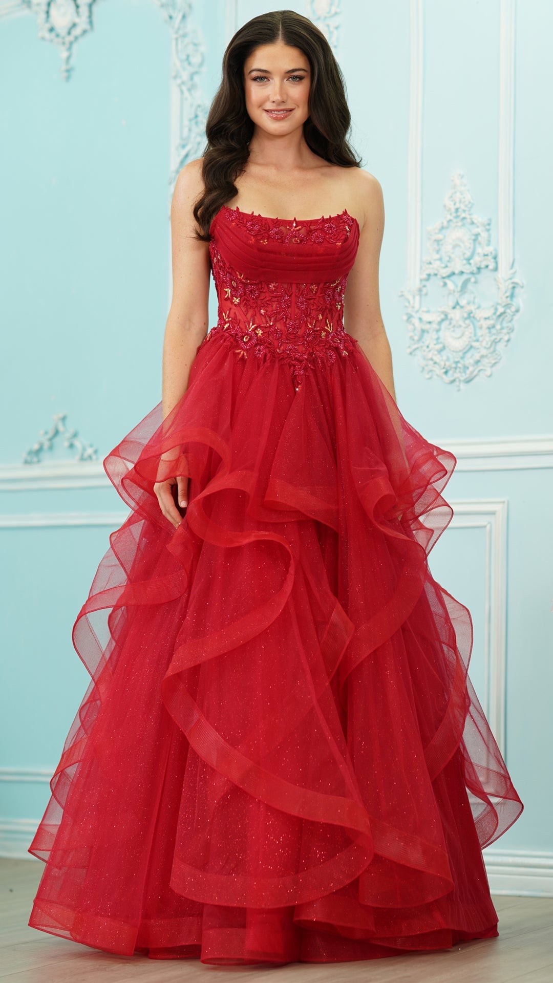 Strapless Curved Neck Floor-Length Tulle Occasion Ball Gown Colors 4151