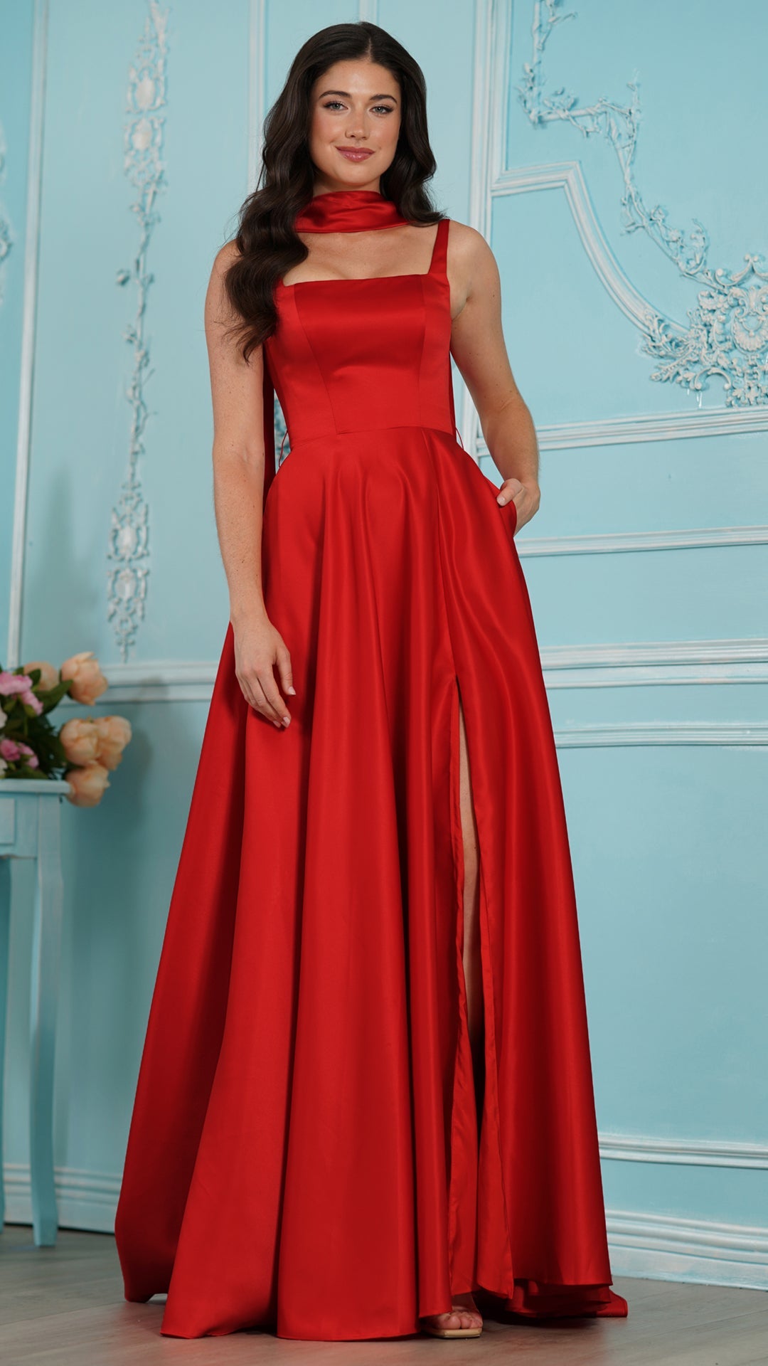 Square Floor-Length Satin Occasion A-Line Colors 4157