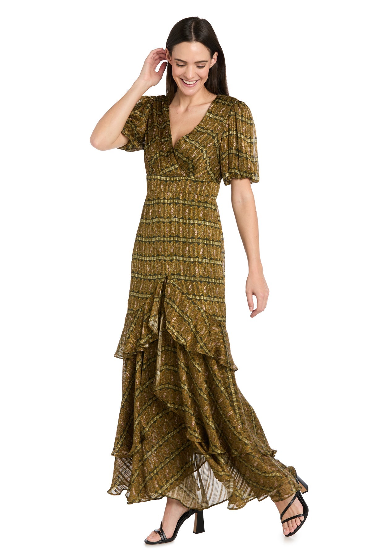 R&M Richards 4157 Long Formal Ruffle Maxi Dress