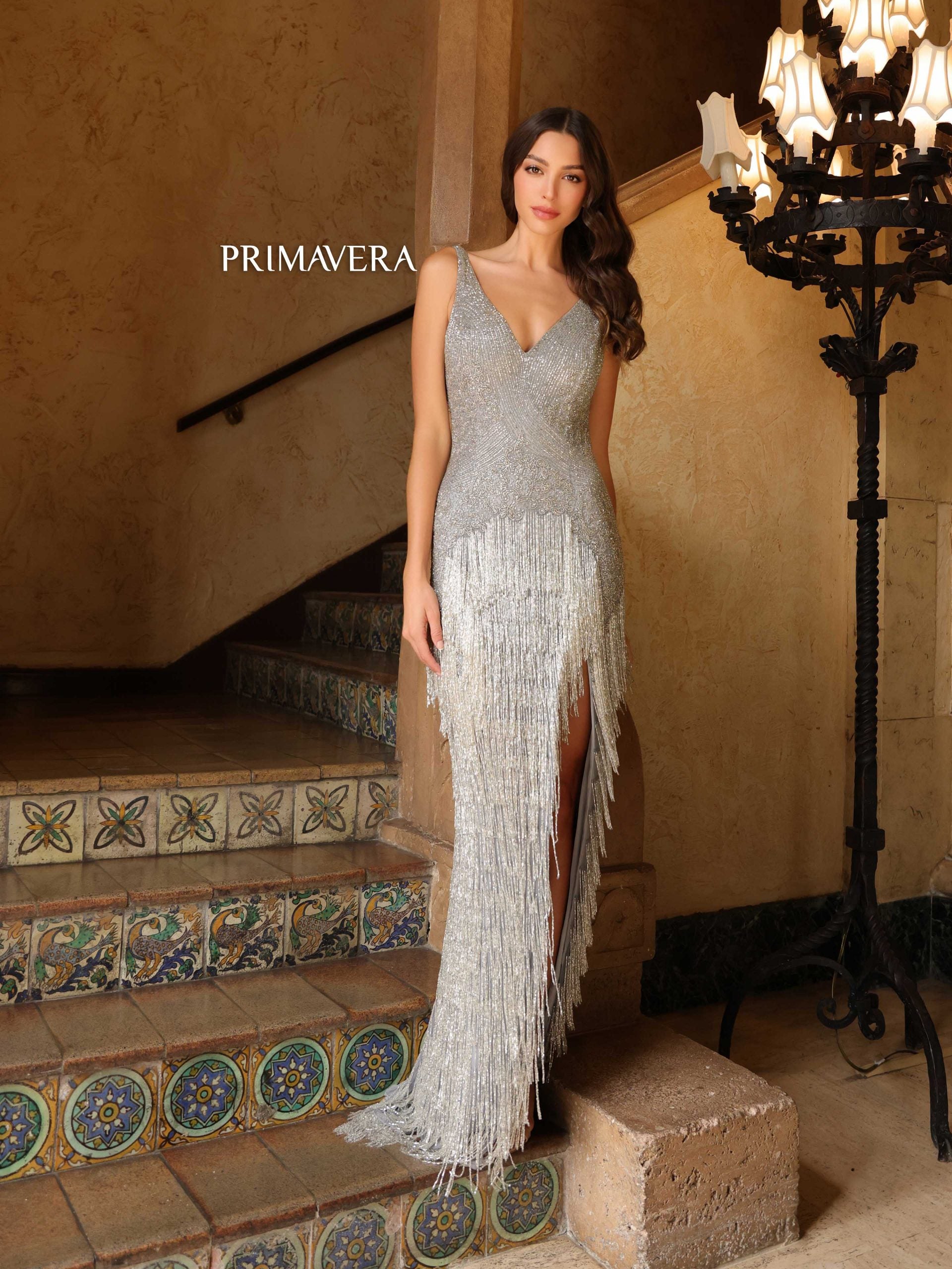 Primavera Couture 4165 Formal Beaded Fringes Prom Long Dress