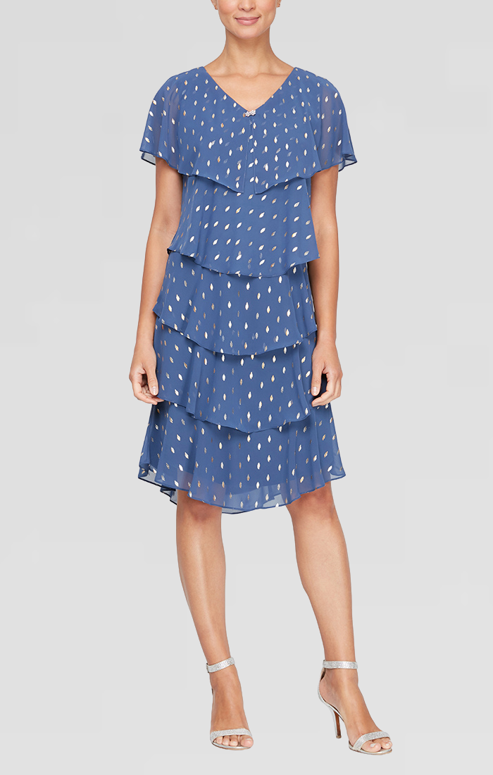 Mother of the Bride Dresses Short Polka Dot Tiered Dress Wedgewood
