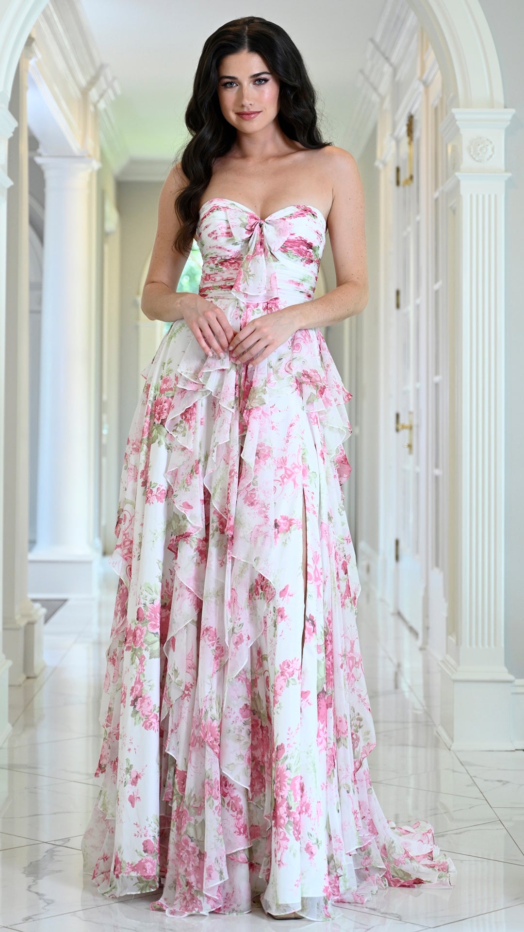Strapless Curved Neck Floor-Length with Train Chiffon Formal A-Line Colors 4171