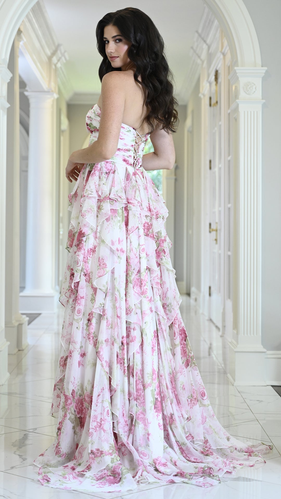 Strapless Curved Neck Floor-Length with Train Chiffon Formal A-Line Colors 4171