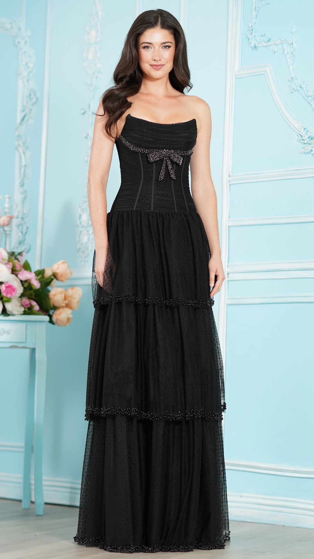 Strapless Straight Neck Floor-Length Tulle Formal A-Line Colors 4175