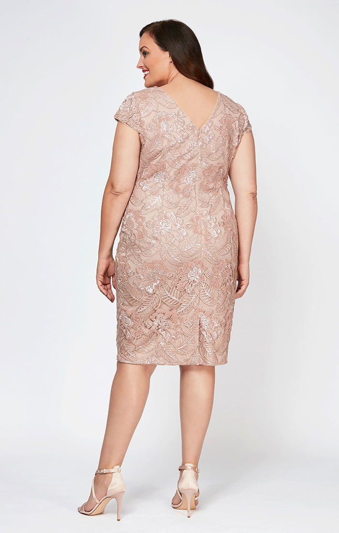Plus Size Formal Dresses Short Sequin Lace Plus Size Knee Length Cocktail Dress Rose Gold