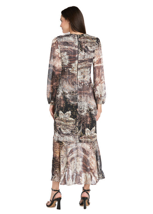 Cocktail Dresses Print Midi Cocktail Dress Brown