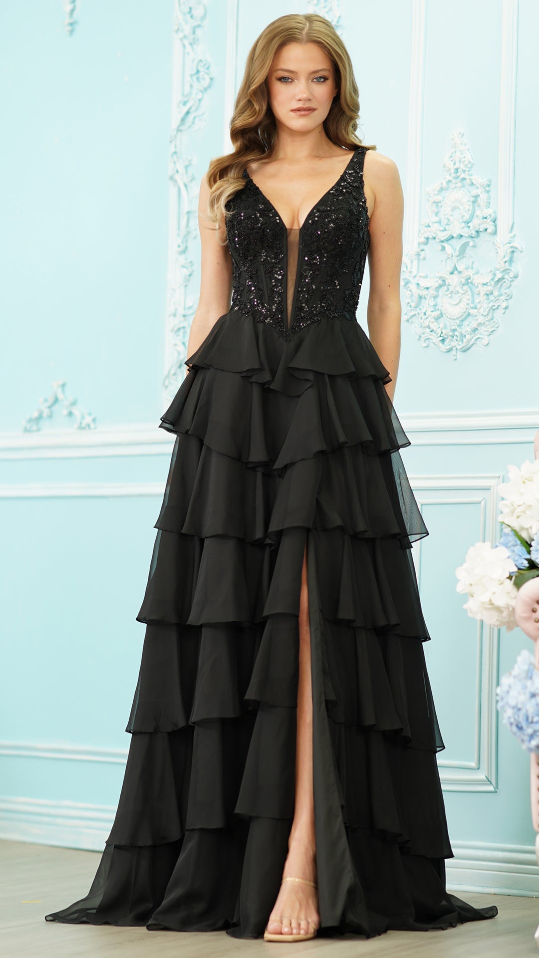 V-Neck Floor-Length Chiffon Prom A-Line Colors 4177