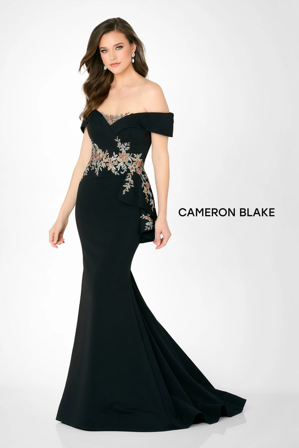 Cameron Blake CB779 Long Formal Floral Lace Applique Evening Mermaid Dress