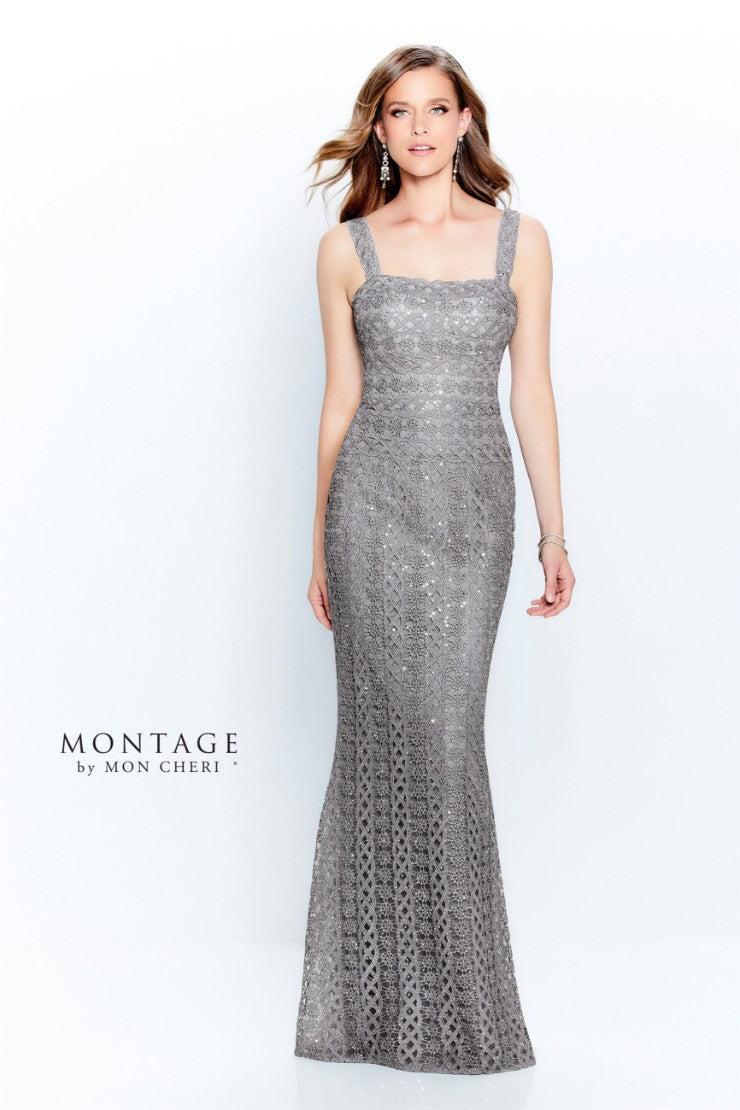 Montage 120916 Sequin Long Metallic Formal Dress