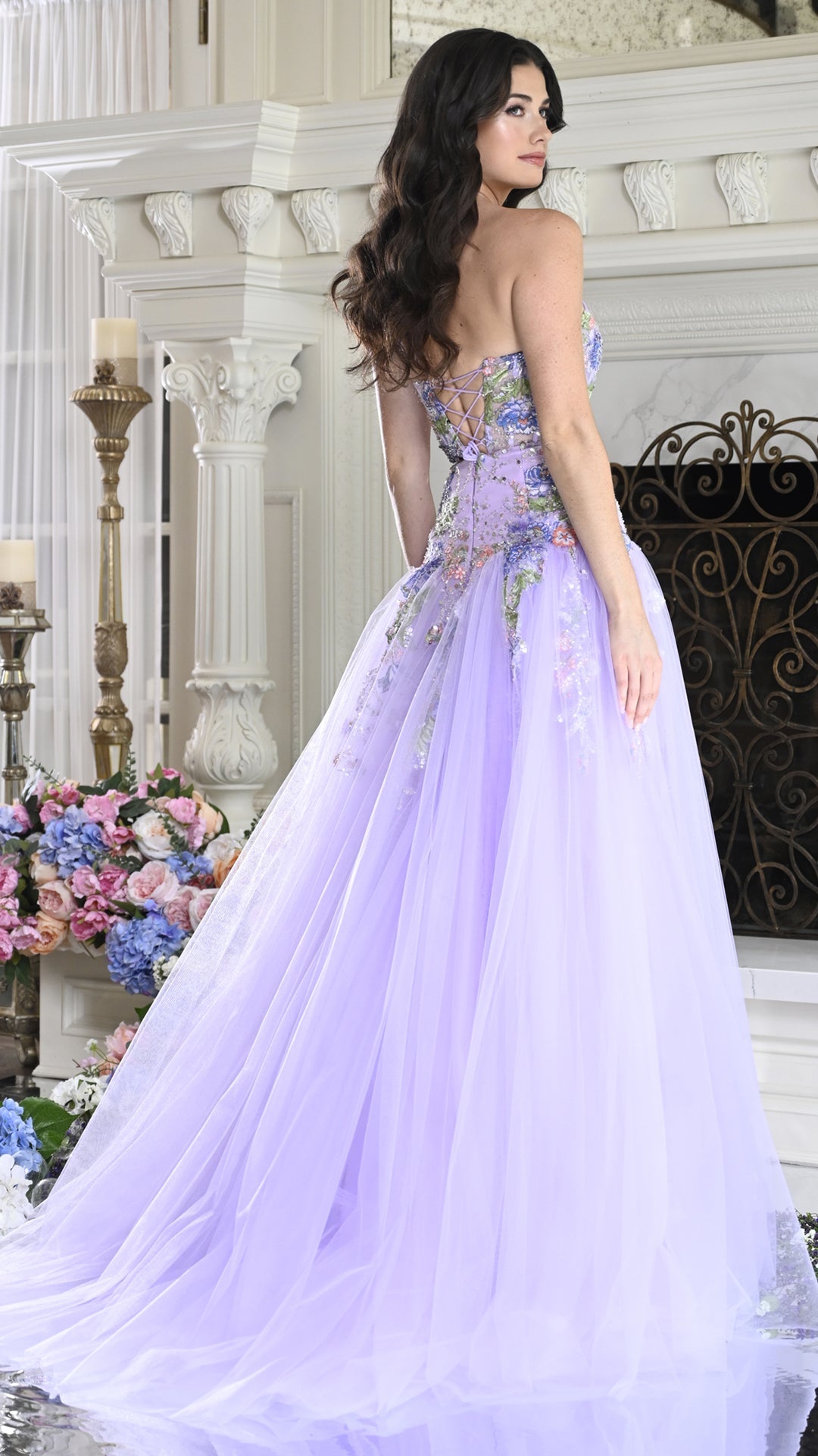 Strapless Curved Neck Floor-Length Tulle Formal A-Line Colors 4199