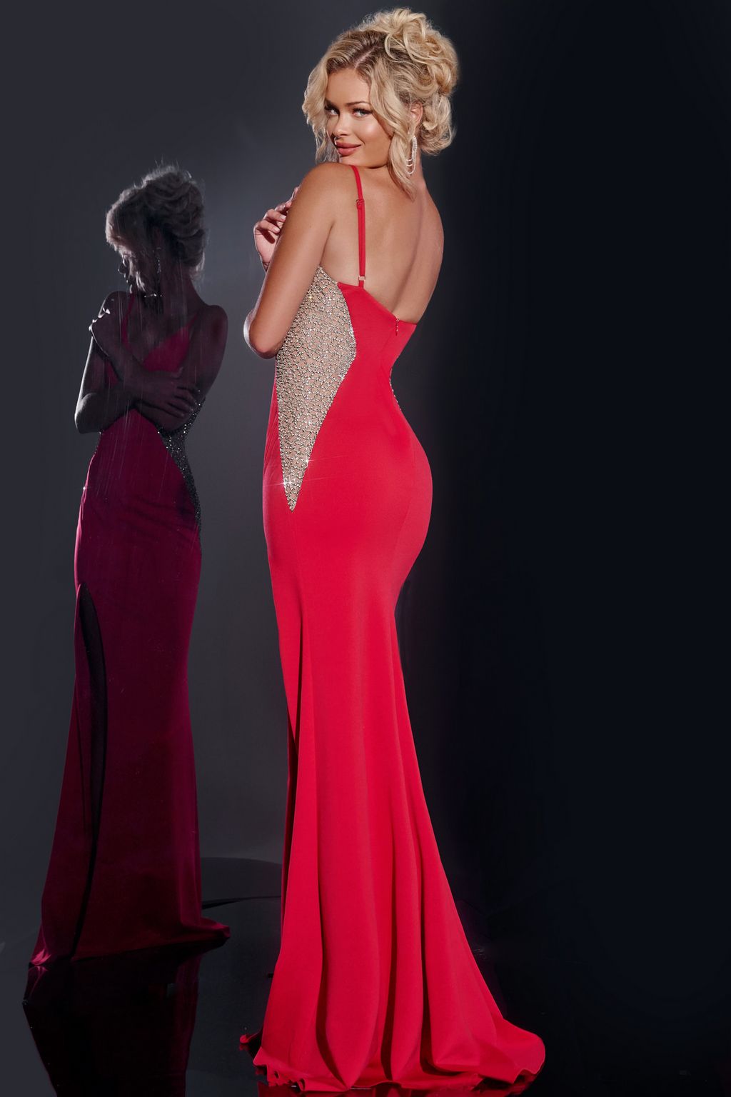 Prom Dresses Beaded Long Formal Fitted Evening Prom Dress Red