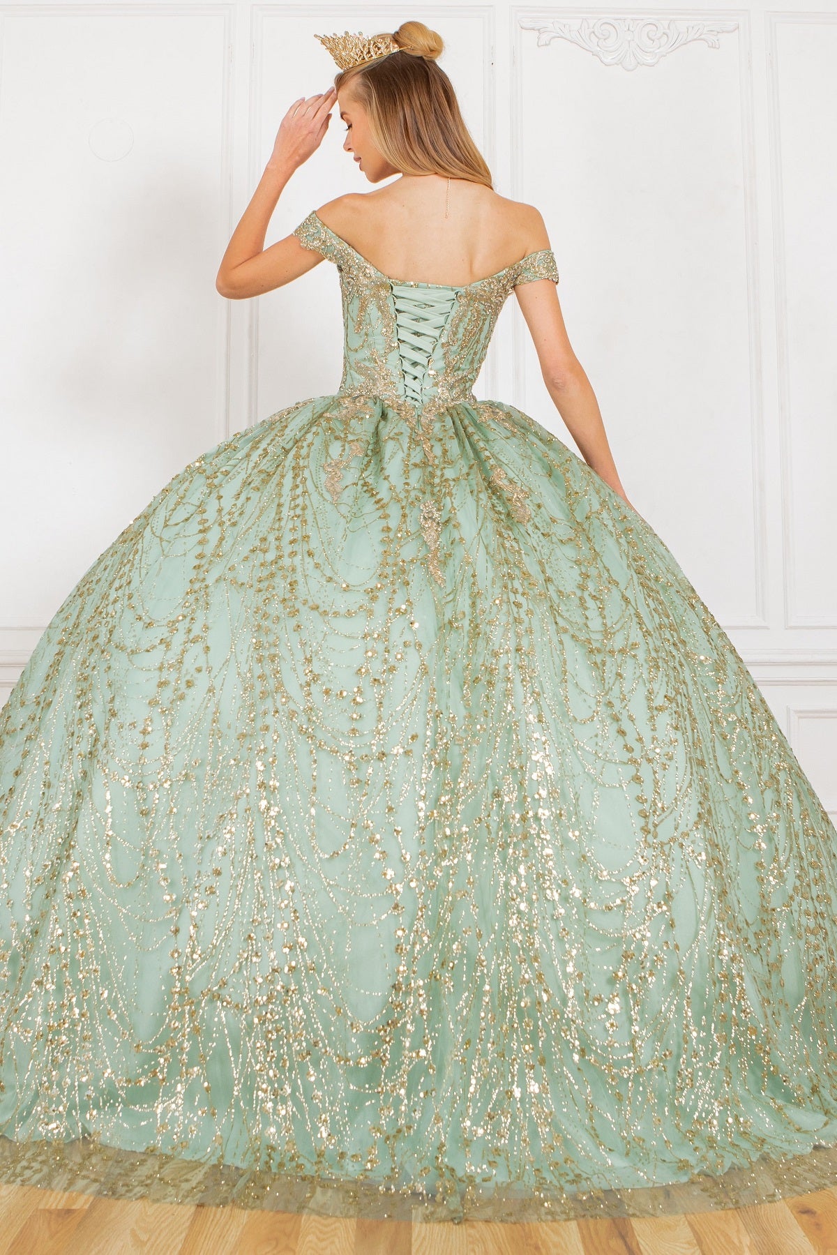 Quinceanera Dress Long Off Shoulder Ball Gown Quinceanera Cape Dress Sage