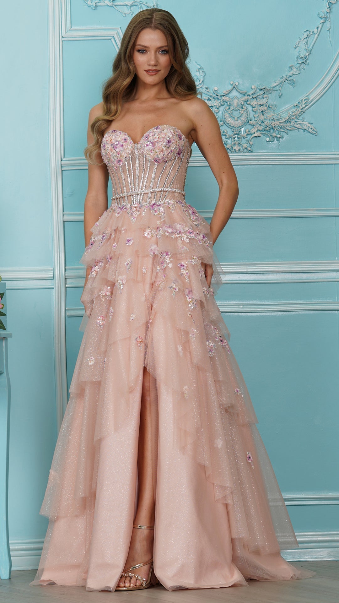 Strapless Curved Neck Floor-Length Tulle Occasion Ball Gown Colors 4209