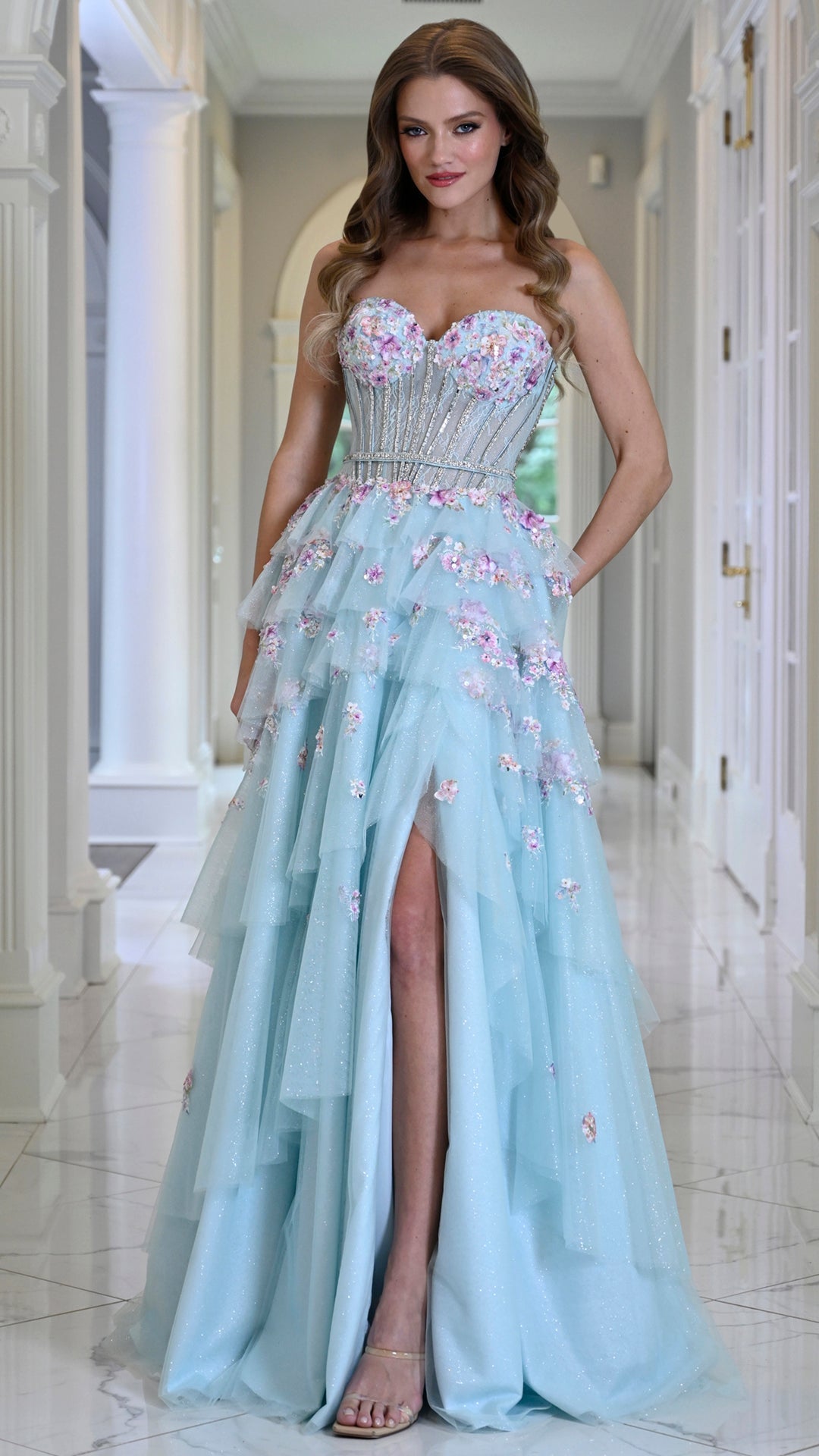 Strapless Curved Neck Floor-Length Tulle Occasion Ball Gown Colors 4209