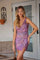 Cocktail Dresses Multi Patterned Beaded Short Cocktail Dress Lavender