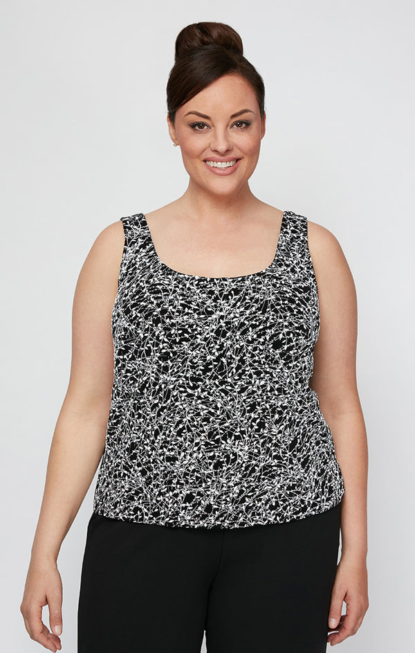Black/White Mandarin Collar Hip Length knit Formal Top Twinset Alex Evenings 4211285