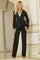 Pant Suit Beaded Long Chic Blazer Formal Pant Suit Black