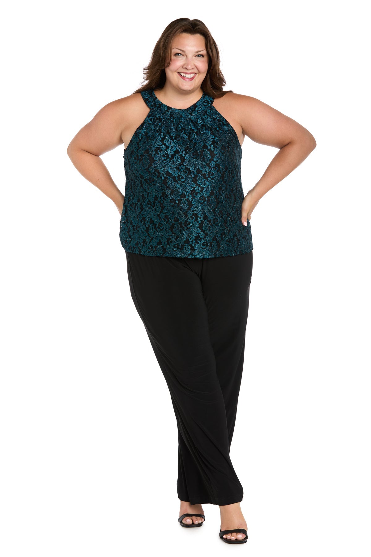Jumpsuit Long Glitter Lace Formal Plus Size Jumpsuit Teal/Black