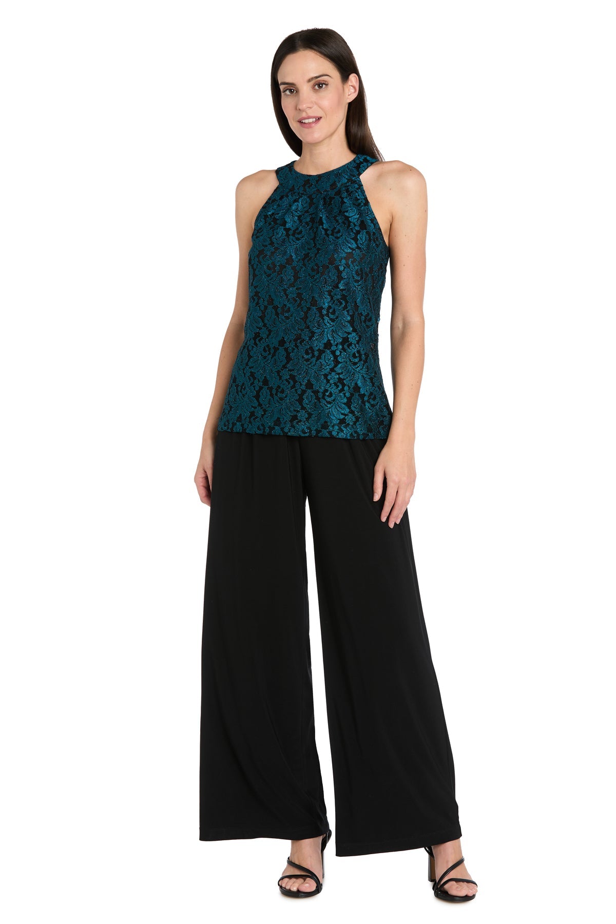 Jumpsuit Glitter Lace Formal Long Jumpsuit Teal/Black