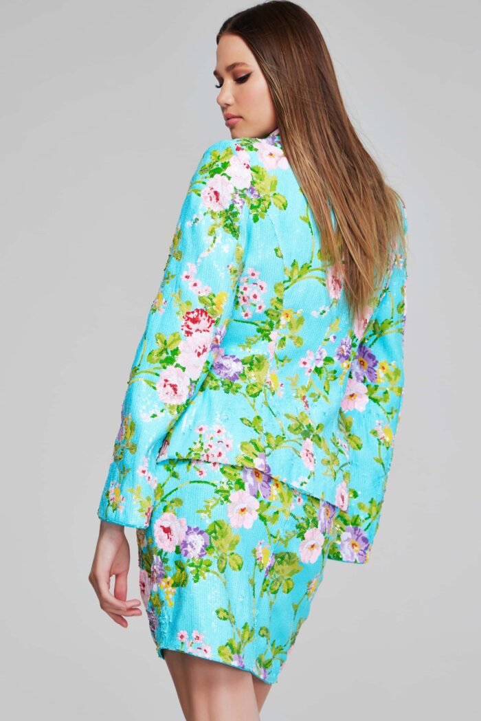 Jovani 42147 Short Floral Printed Blazer Cocktail Dress