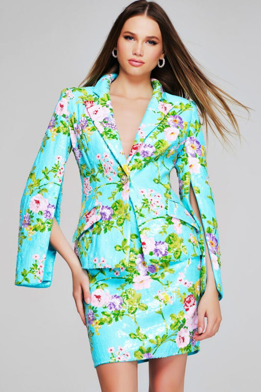 Cocktail Dresses Short Floral Printed Blazer Cocktail Dress Multi