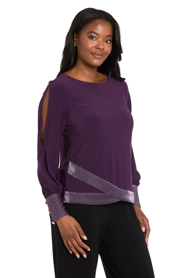 Crew Neck Long Sleeve Formal Top by R&M Richards 4216