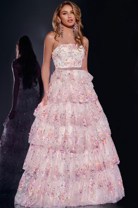 Prom Dresses Formal Long Floral Sequin Ball Gown Beaded Prom Dress White