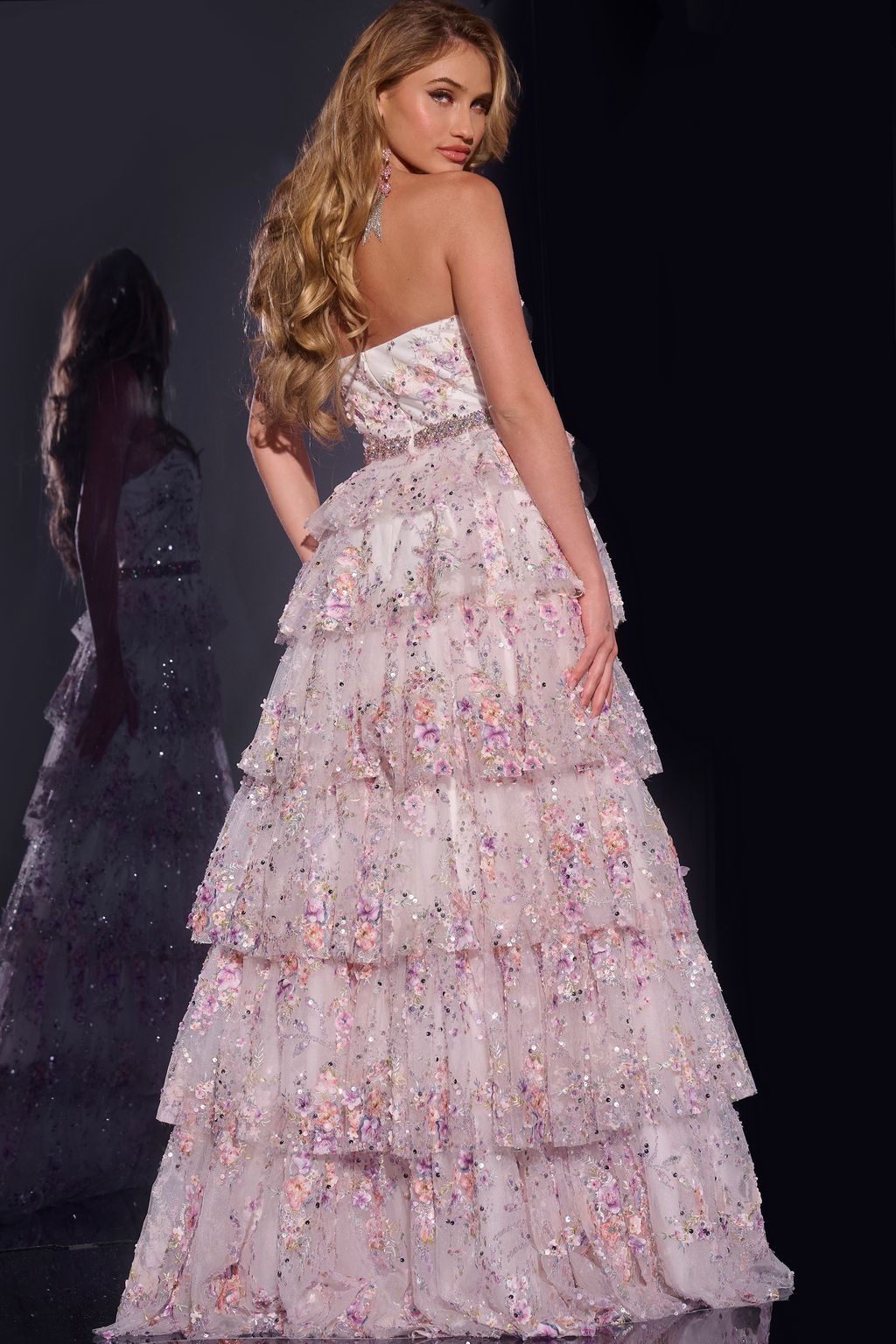 Jovani 42190 Formal Long Floral Sequin Ball Gown Beaded Prom Dress