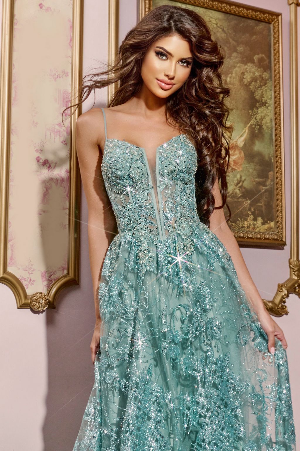 Prom Dresses Beaded Long Formal A Line Prom Dress Sage