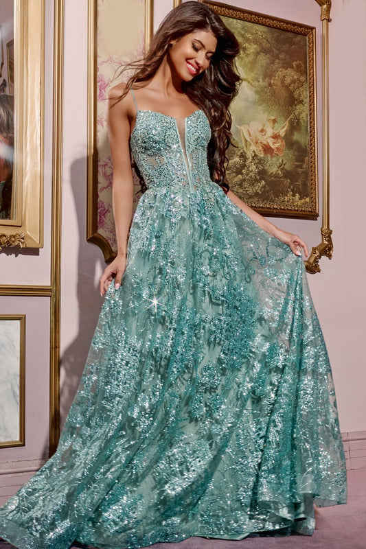 Prom Dresses Beaded Long Formal A Line Prom Dress Sage