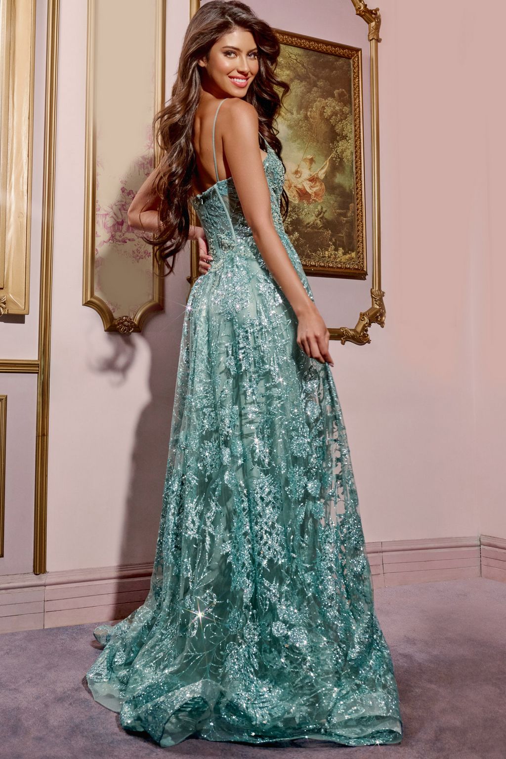 Prom Dresses Beaded Long Formal A Line Prom Dress Sage